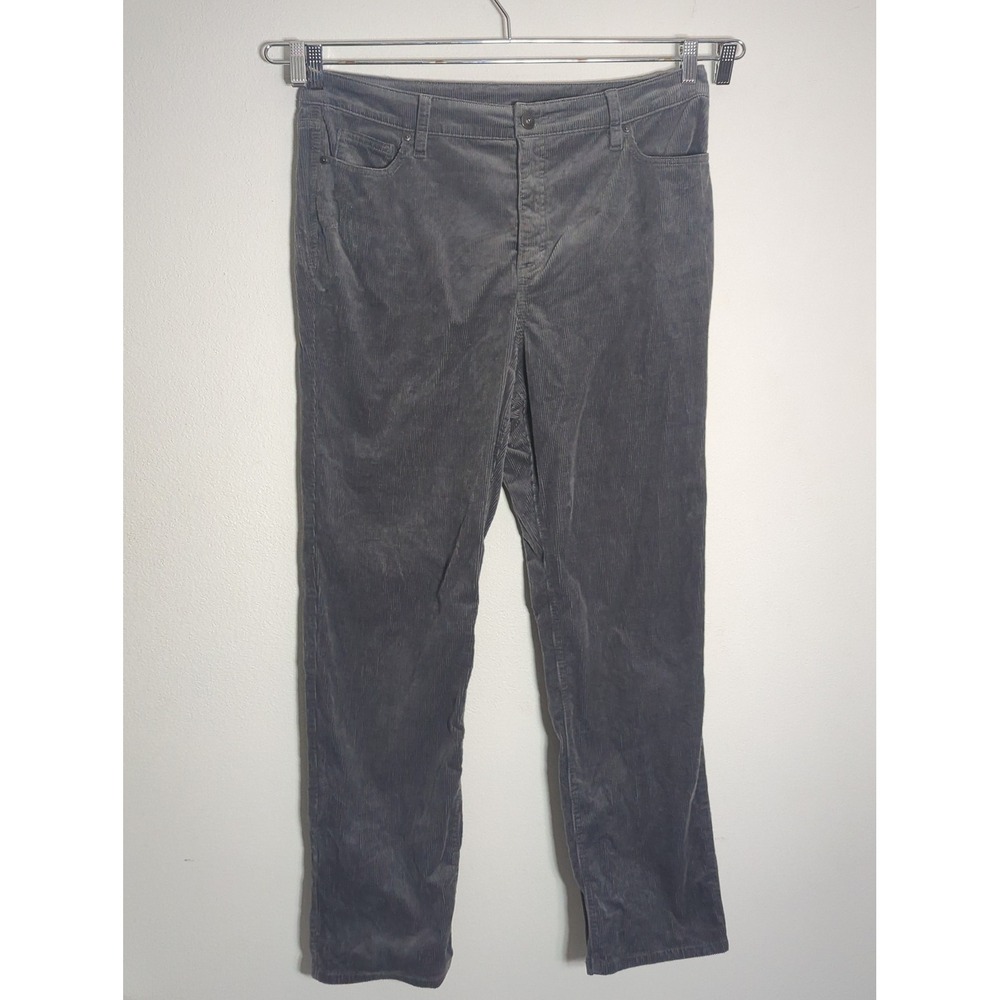 Womens Charcoal Gray Corduroy Straight Leg Stretch Pants Quiet Luxury Size 16